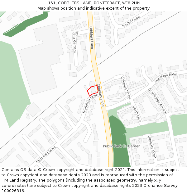 151, COBBLERS LANE, PONTEFRACT, WF8 2HN: Location map and indicative extent of plot