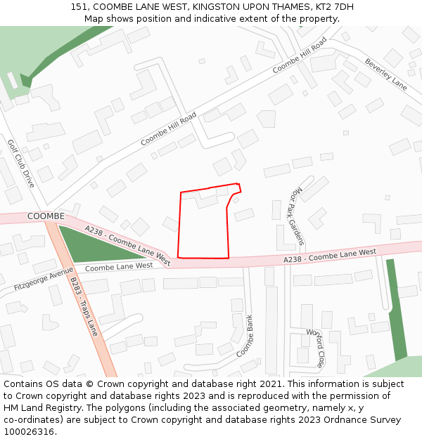 151, COOMBE LANE WEST, KINGSTON UPON THAMES, KT2 7DH: Location map and indicative extent of plot