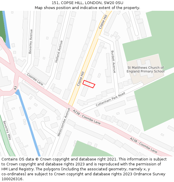 151, COPSE HILL, LONDON, SW20 0SU: Location map and indicative extent of plot