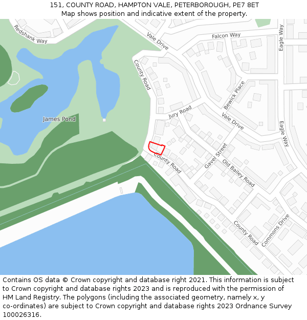 151, COUNTY ROAD, HAMPTON VALE, PETERBOROUGH, PE7 8ET: Location map and indicative extent of plot