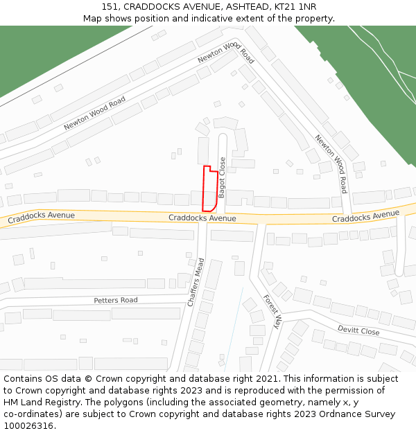 151, CRADDOCKS AVENUE, ASHTEAD, KT21 1NR: Location map and indicative extent of plot