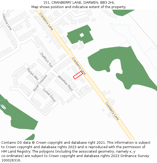 151, CRANBERRY LANE, DARWEN, BB3 2HL: Location map and indicative extent of plot