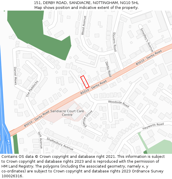 151, DERBY ROAD, SANDIACRE, NOTTINGHAM, NG10 5HL: Location map and indicative extent of plot