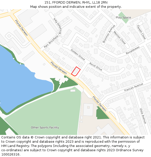 151, FFORDD DERWEN, RHYL, LL18 2RN: Location map and indicative extent of plot