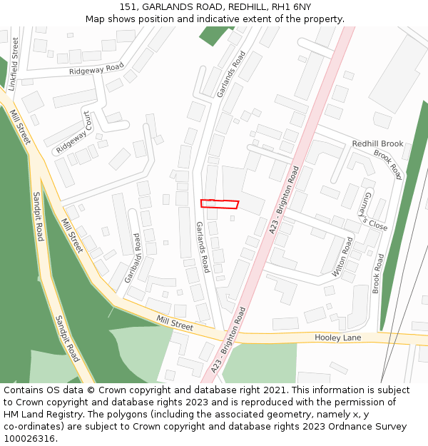 151, GARLANDS ROAD, REDHILL, RH1 6NY: Location map and indicative extent of plot