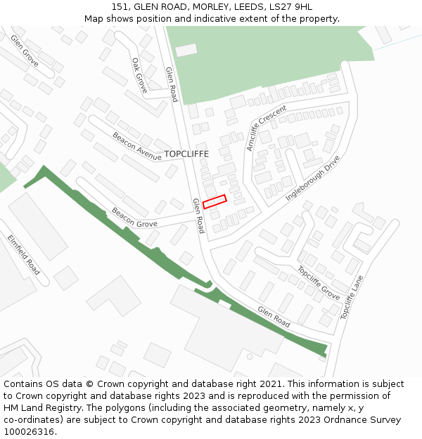 151, GLEN ROAD, MORLEY, LEEDS, LS27 9HL: Location map and indicative extent of plot