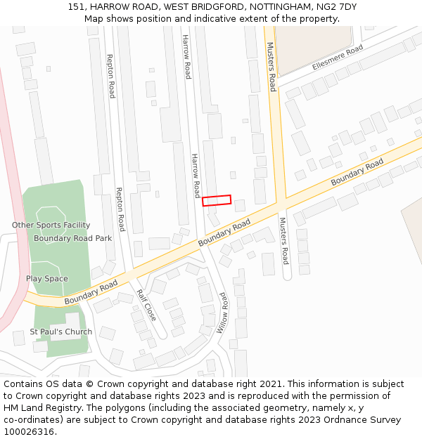 151, HARROW ROAD, WEST BRIDGFORD, NOTTINGHAM, NG2 7DY: Location map and indicative extent of plot