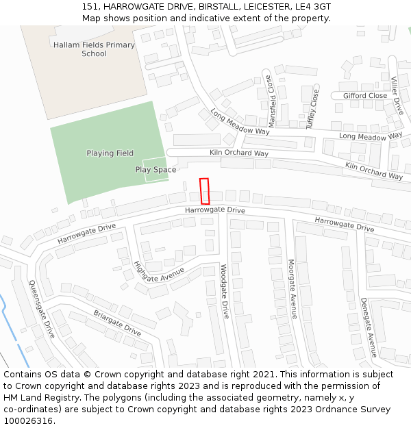 151, HARROWGATE DRIVE, BIRSTALL, LEICESTER, LE4 3GT: Location map and indicative extent of plot