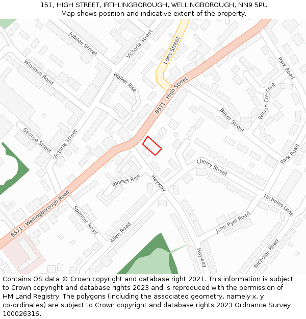 151, HIGH STREET, IRTHLINGBOROUGH, WELLINGBOROUGH, NN9 5PU: Location map and indicative extent of plot