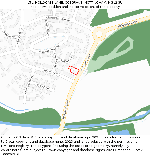 151, HOLLYGATE LANE, COTGRAVE, NOTTINGHAM, NG12 3UJ: Location map and indicative extent of plot
