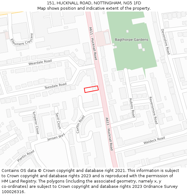 151, HUCKNALL ROAD, NOTTINGHAM, NG5 1FD: Location map and indicative extent of plot