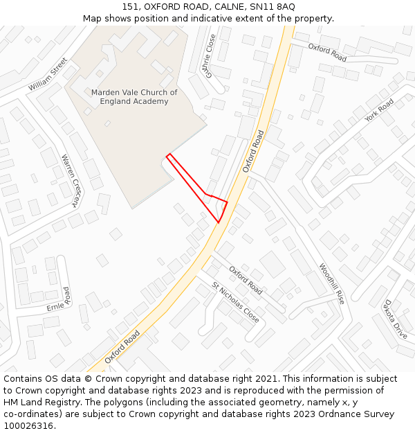 151, OXFORD ROAD, CALNE, SN11 8AQ: Location map and indicative extent of plot