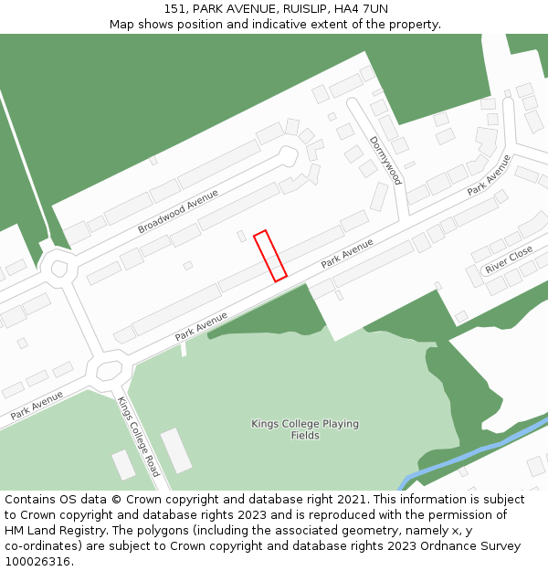 151, PARK AVENUE, RUISLIP, HA4 7UN: Location map and indicative extent of plot