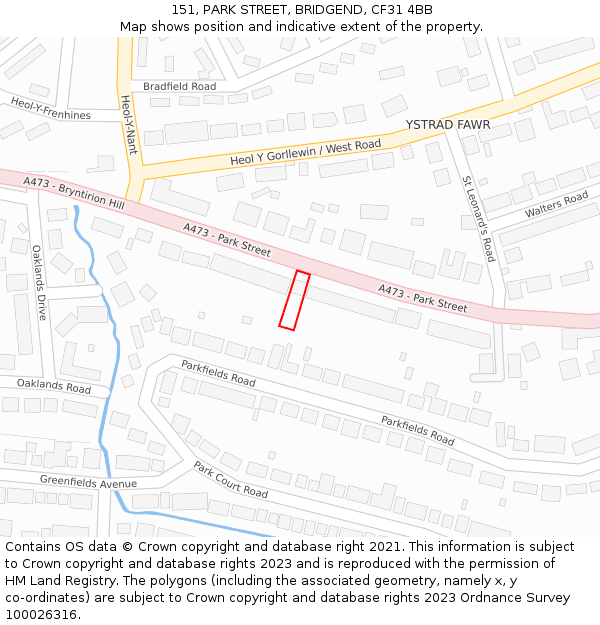 151, PARK STREET, BRIDGEND, CF31 4BB: Location map and indicative extent of plot