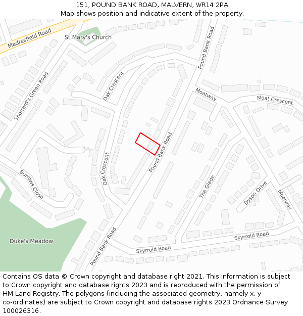 151, POUND BANK ROAD, MALVERN, WR14 2PA: Location map and indicative extent of plot