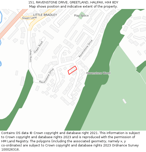 151, RAVENSTONE DRIVE, GREETLAND, HALIFAX, HX4 8DY: Location map and indicative extent of plot