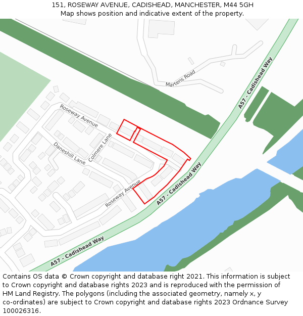 151, ROSEWAY AVENUE, CADISHEAD, MANCHESTER, M44 5GH: Location map and indicative extent of plot