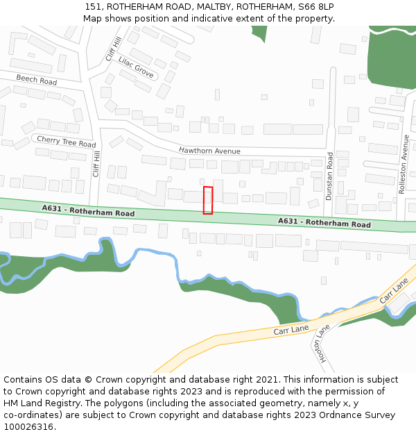 151, ROTHERHAM ROAD, MALTBY, ROTHERHAM, S66 8LP: Location map and indicative extent of plot