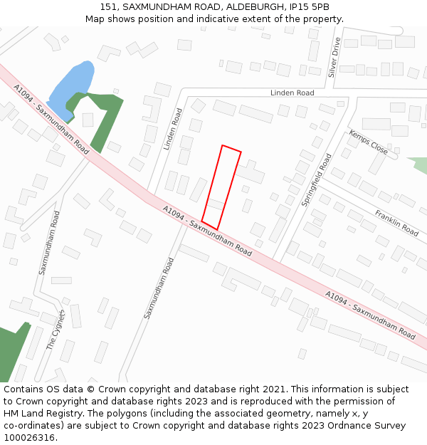 151, SAXMUNDHAM ROAD, ALDEBURGH, IP15 5PB: Location map and indicative extent of plot