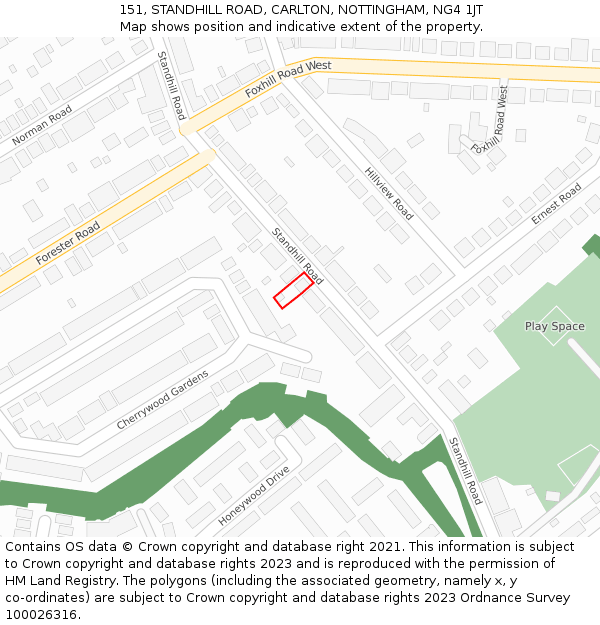 151, STANDHILL ROAD, CARLTON, NOTTINGHAM, NG4 1JT: Location map and indicative extent of plot