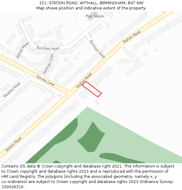 151, STATION ROAD, WYTHALL, BIRMINGHAM, B47 6AF: Location map and indicative extent of plot