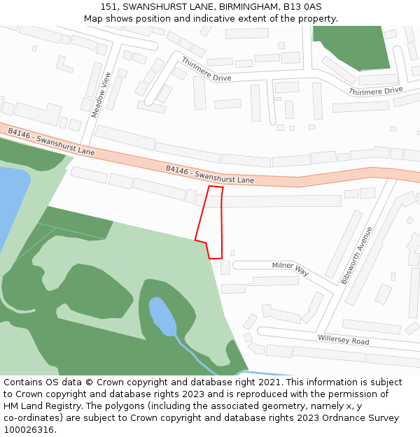 151, SWANSHURST LANE, BIRMINGHAM, B13 0AS: Location map and indicative extent of plot