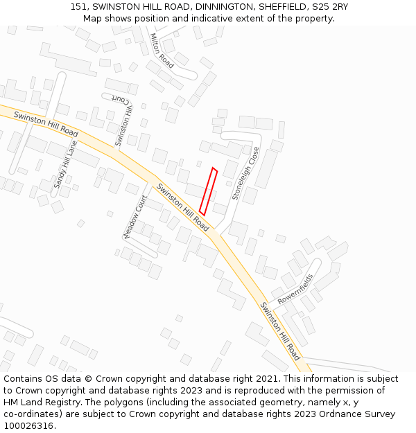 151, SWINSTON HILL ROAD, DINNINGTON, SHEFFIELD, S25 2RY: Location map and indicative extent of plot