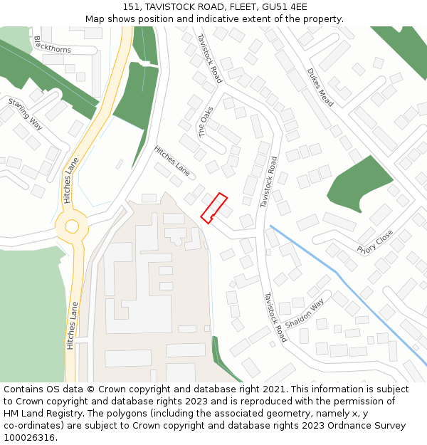 151, TAVISTOCK ROAD, FLEET, GU51 4EE: Location map and indicative extent of plot