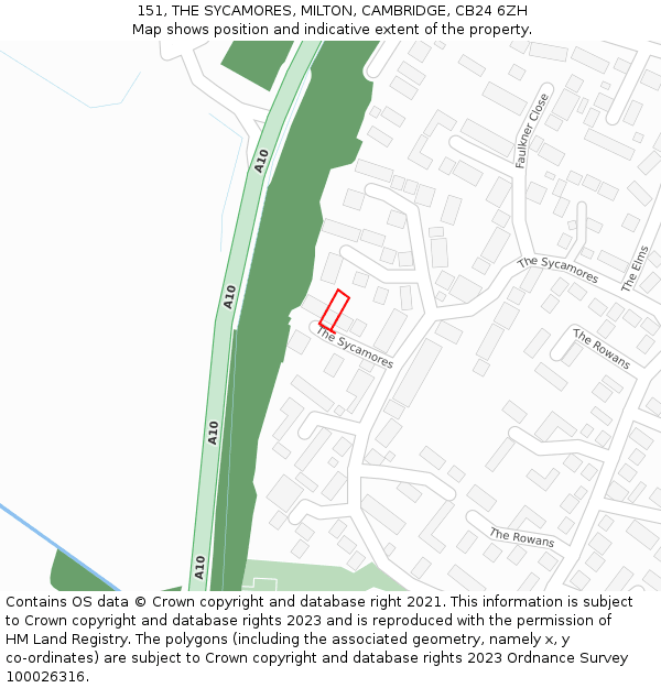 151, THE SYCAMORES, MILTON, CAMBRIDGE, CB24 6ZH: Location map and indicative extent of plot