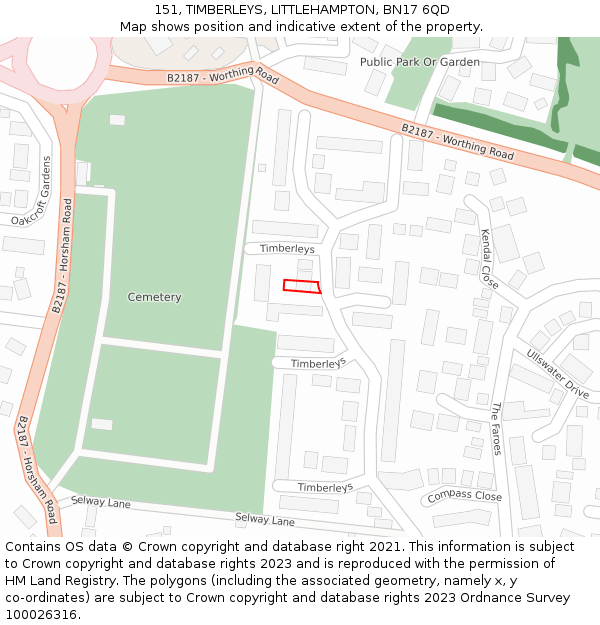 151, TIMBERLEYS, LITTLEHAMPTON, BN17 6QD: Location map and indicative extent of plot