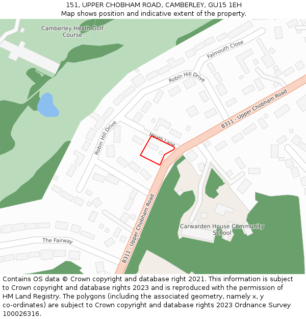 151, UPPER CHOBHAM ROAD, CAMBERLEY, GU15 1EH: Location map and indicative extent of plot