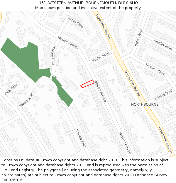 151, WESTERN AVENUE, BOURNEMOUTH, BH10 6HQ: Location map and indicative extent of plot