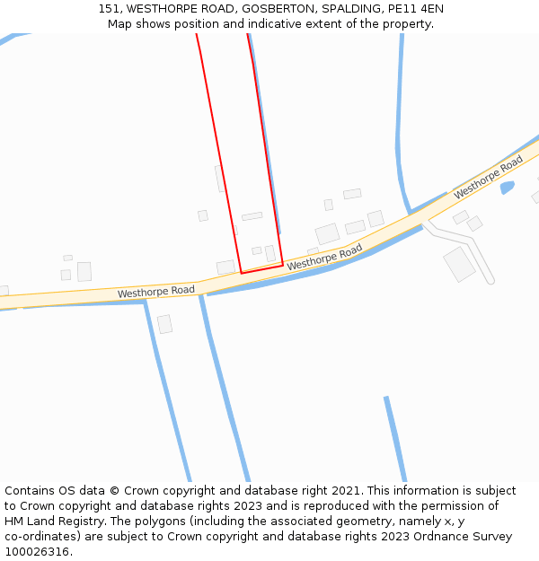 151, WESTHORPE ROAD, GOSBERTON, SPALDING, PE11 4EN: Location map and indicative extent of plot
