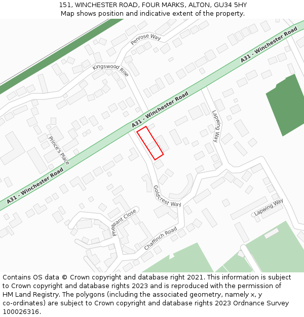 151, WINCHESTER ROAD, FOUR MARKS, ALTON, GU34 5HY: Location map and indicative extent of plot