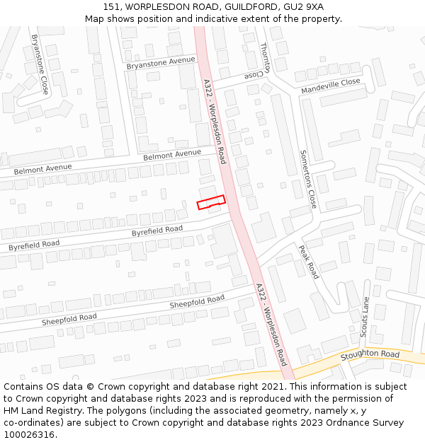 151, WORPLESDON ROAD, GUILDFORD, GU2 9XA: Location map and indicative extent of plot