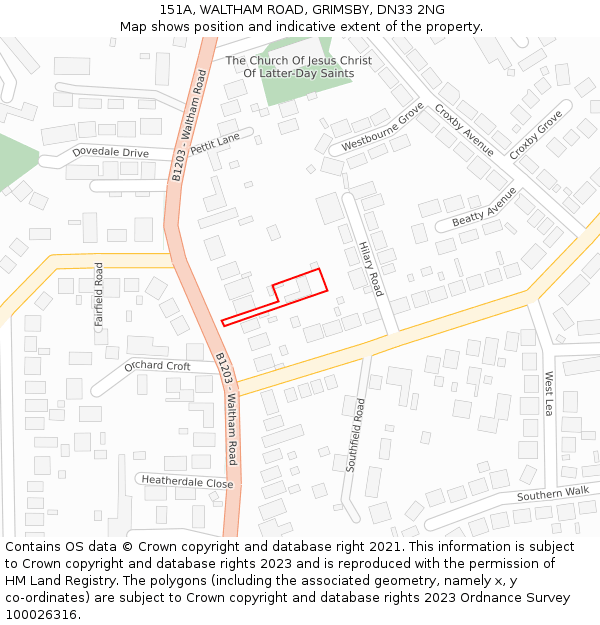 151A, WALTHAM ROAD, GRIMSBY, DN33 2NG: Location map and indicative extent of plot
