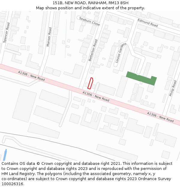 151B, NEW ROAD, RAINHAM, RM13 8SH: Location map and indicative extent of plot