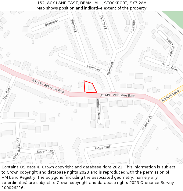 152, ACK LANE EAST, BRAMHALL, STOCKPORT, SK7 2AA: Location map and indicative extent of plot