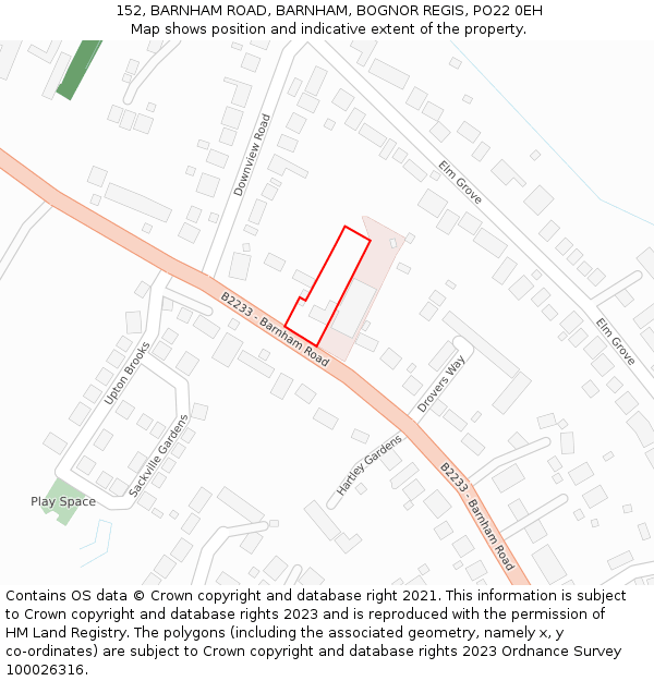 152, BARNHAM ROAD, BARNHAM, BOGNOR REGIS, PO22 0EH: Location map and indicative extent of plot