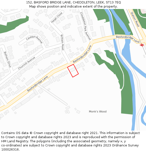 152, BASFORD BRIDGE LANE, CHEDDLETON, LEEK, ST13 7EQ: Location map and indicative extent of plot