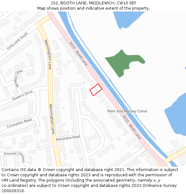 152, BOOTH LANE, MIDDLEWICH, CW10 0EF: Location map and indicative extent of plot