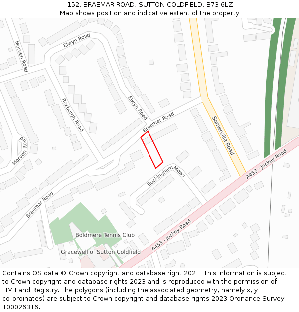 152, BRAEMAR ROAD, SUTTON COLDFIELD, B73 6LZ: Location map and indicative extent of plot