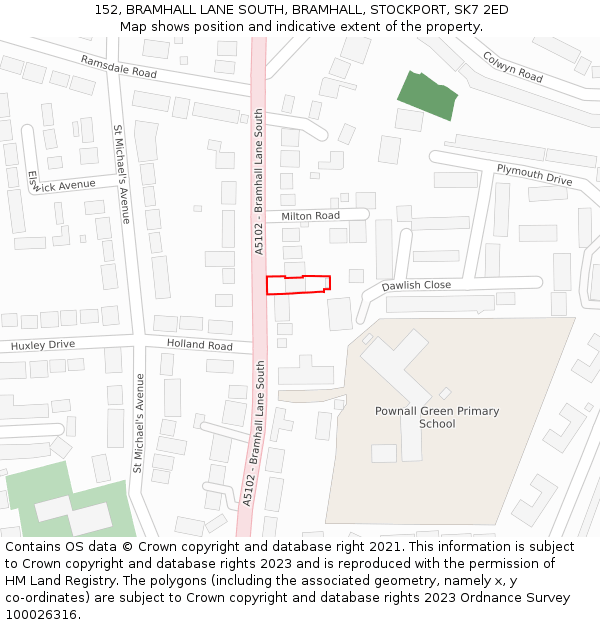 152, BRAMHALL LANE SOUTH, BRAMHALL, STOCKPORT, SK7 2ED: Location map and indicative extent of plot