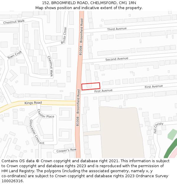 152, BROOMFIELD ROAD, CHELMSFORD, CM1 1RN: Location map and indicative extent of plot