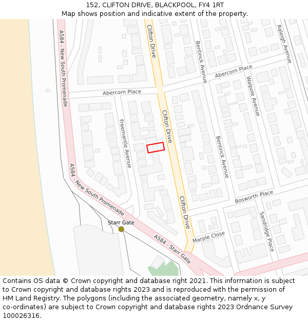 152, CLIFTON DRIVE, BLACKPOOL, FY4 1RT: Location map and indicative extent of plot