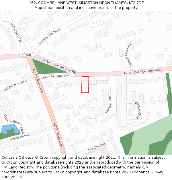 152, COOMBE LANE WEST, KINGSTON UPON THAMES, KT2 7DE: Location map and indicative extent of plot