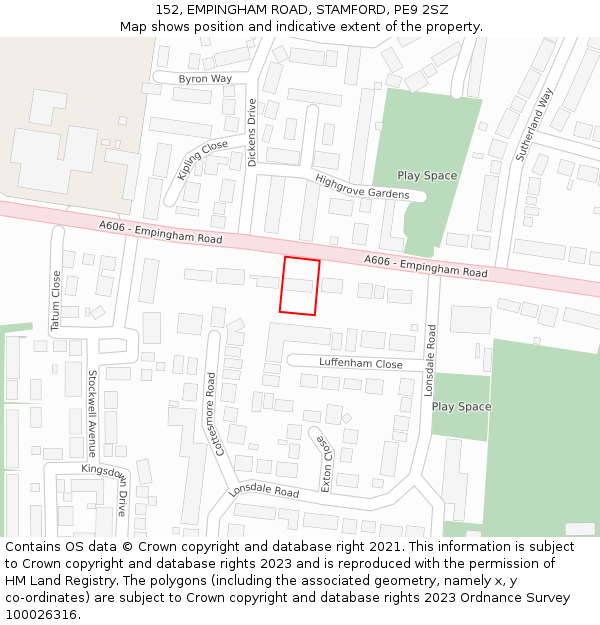 152, EMPINGHAM ROAD, STAMFORD, PE9 2SZ: Location map and indicative extent of plot