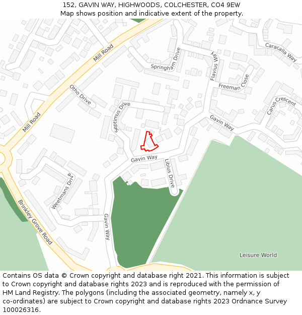 152, GAVIN WAY, HIGHWOODS, COLCHESTER, CO4 9EW: Location map and indicative extent of plot