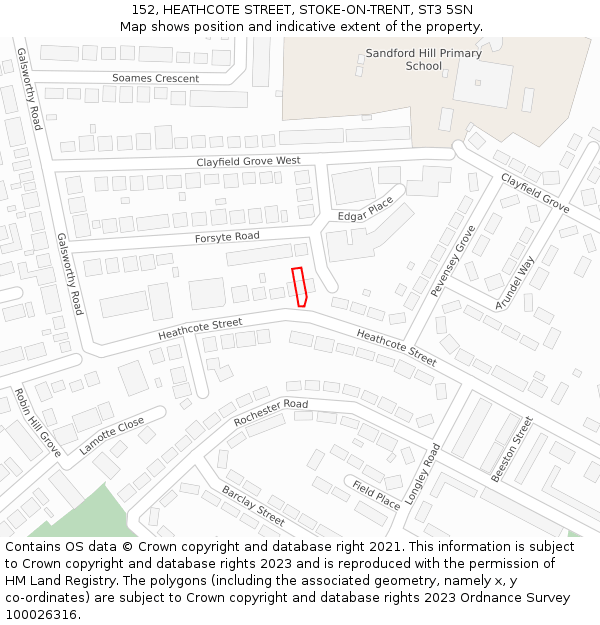 152, HEATHCOTE STREET, STOKE-ON-TRENT, ST3 5SN: Location map and indicative extent of plot