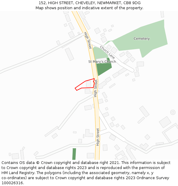 152, HIGH STREET, CHEVELEY, NEWMARKET, CB8 9DG: Location map and indicative extent of plot